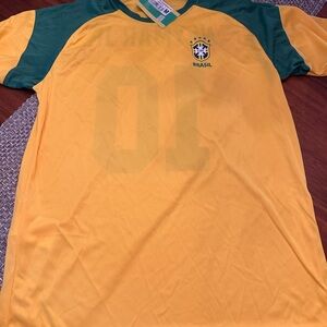 Official Brasil CBF Neymar Jr #10 Soccer Jersey in Yellow and Green Men’s Jersey